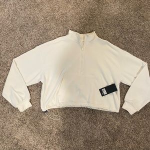 90 Degrees half zip cream mid length hoodie.